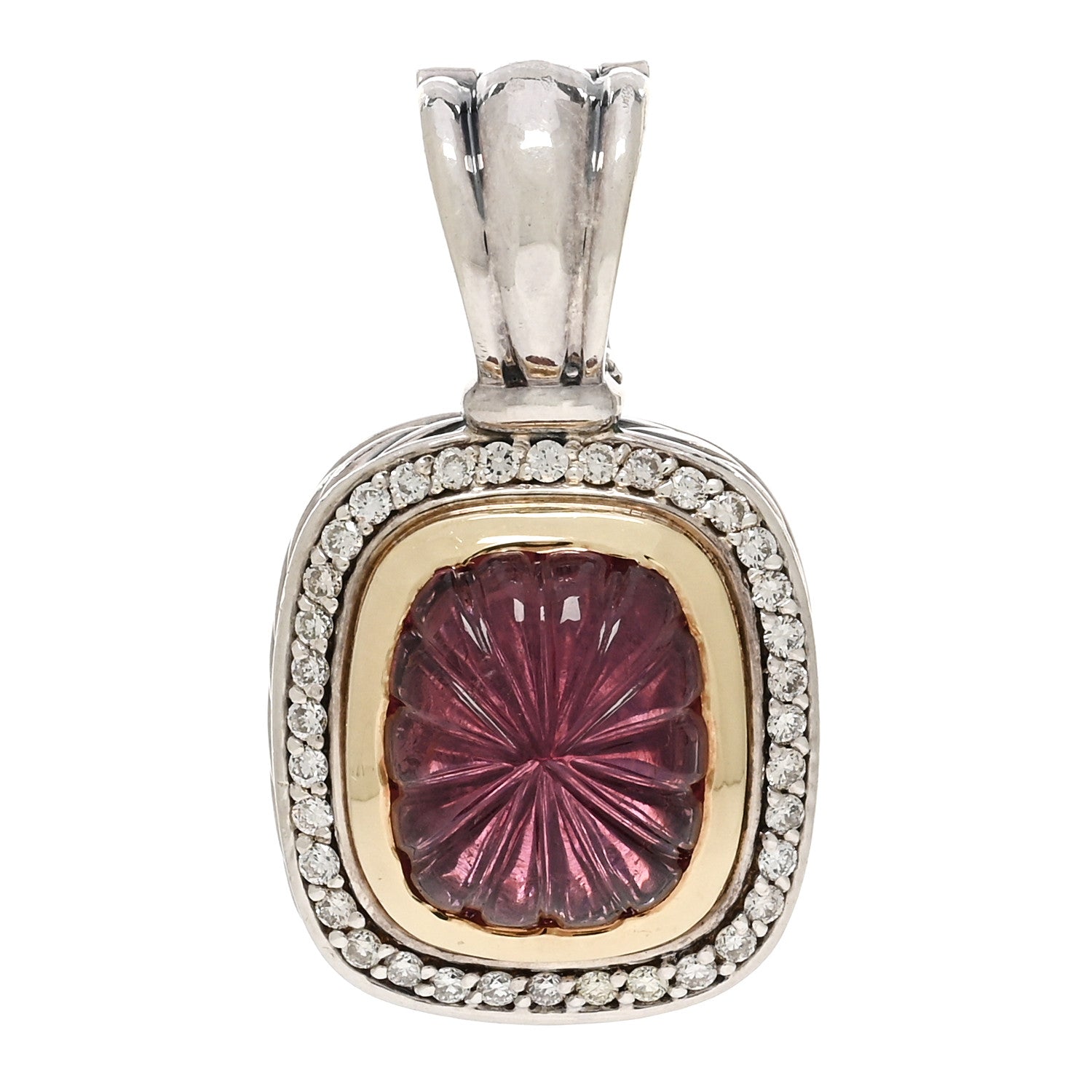 David Yurman Sterling Silver 18K Yellow Gold Diamond Tourmaline Albion Enhancer Pendant 1 of 3
