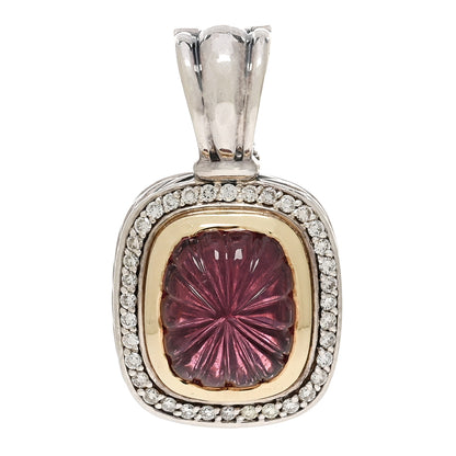 David Yurman Sterling Silver 18K Yellow Gold Diamond Tourmaline Albion Enhancer Pendant 1 of 3