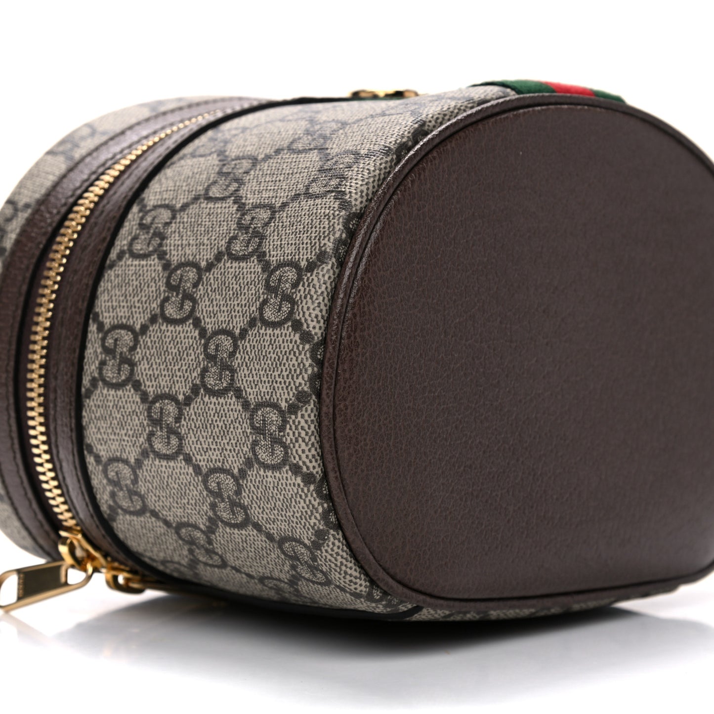 GG Supreme Monogram Textured Calfskin Web Ophidia Vanity Cosmetic Case Beige Ebony New Acero