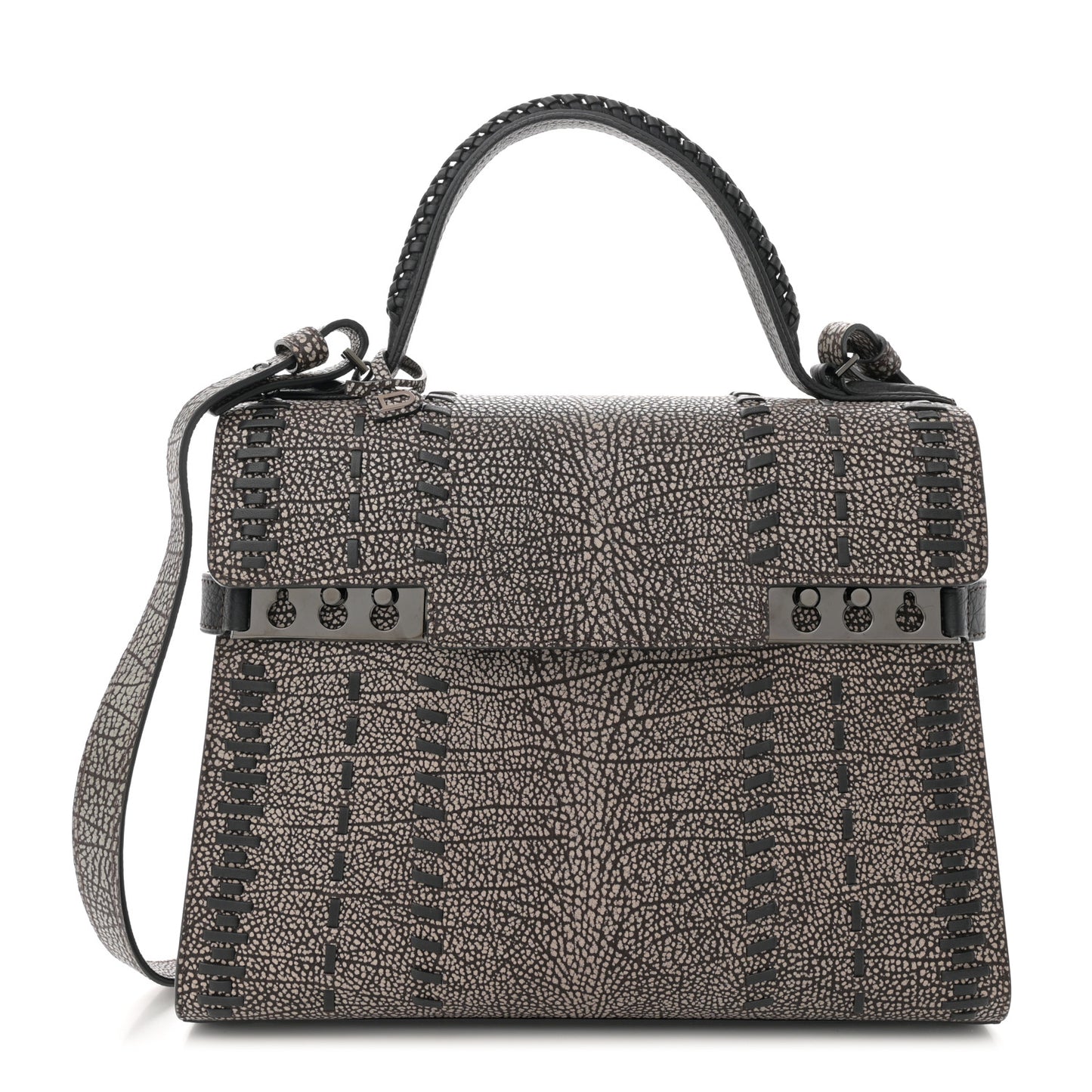 Grained Calfskin MM Tribal Stitch Tempete Satchel Ebene Ivory Black