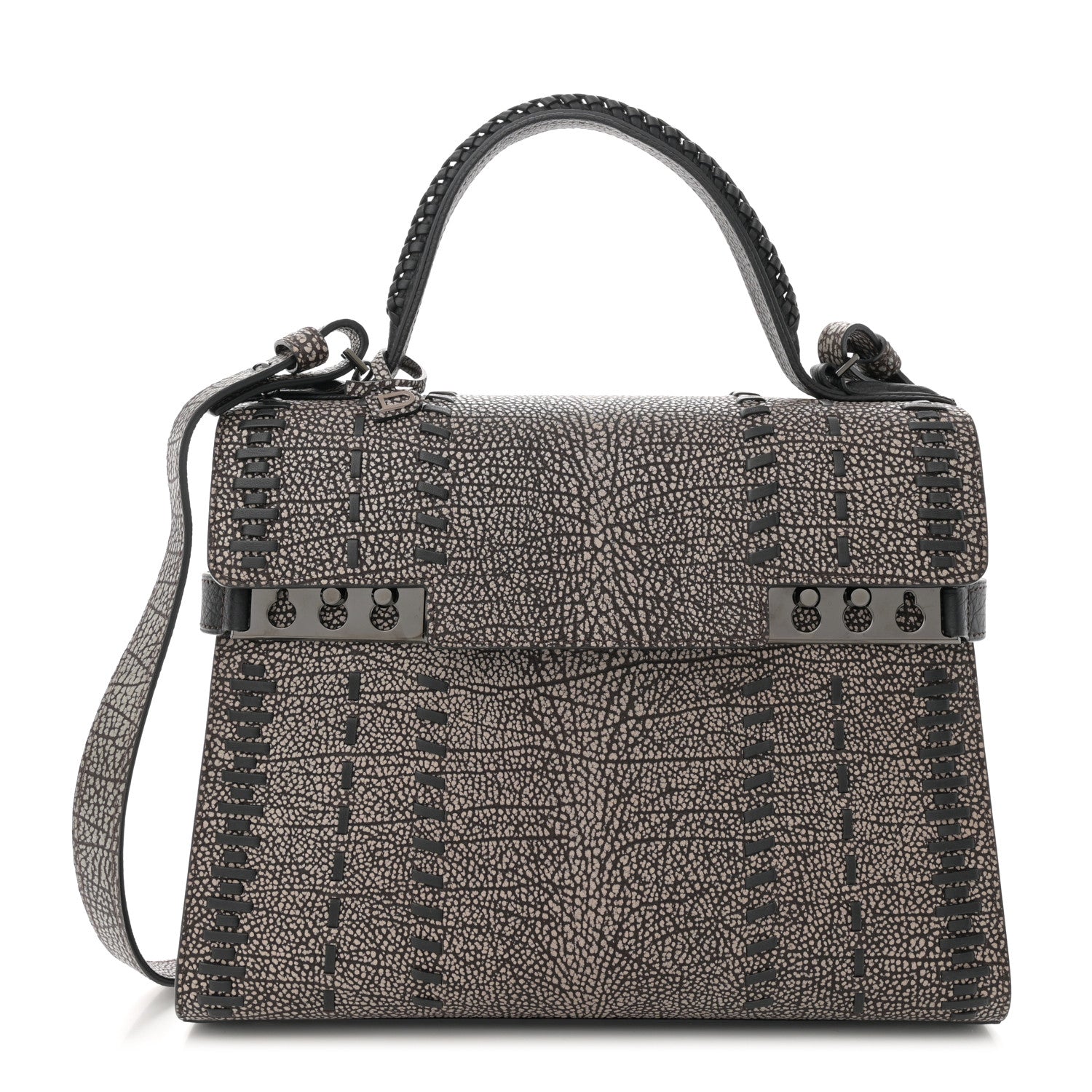 Delvaux Grained Calfskin MM Tribal Stitch Tempete Satchel Ebene Ivory Black 1 of 10