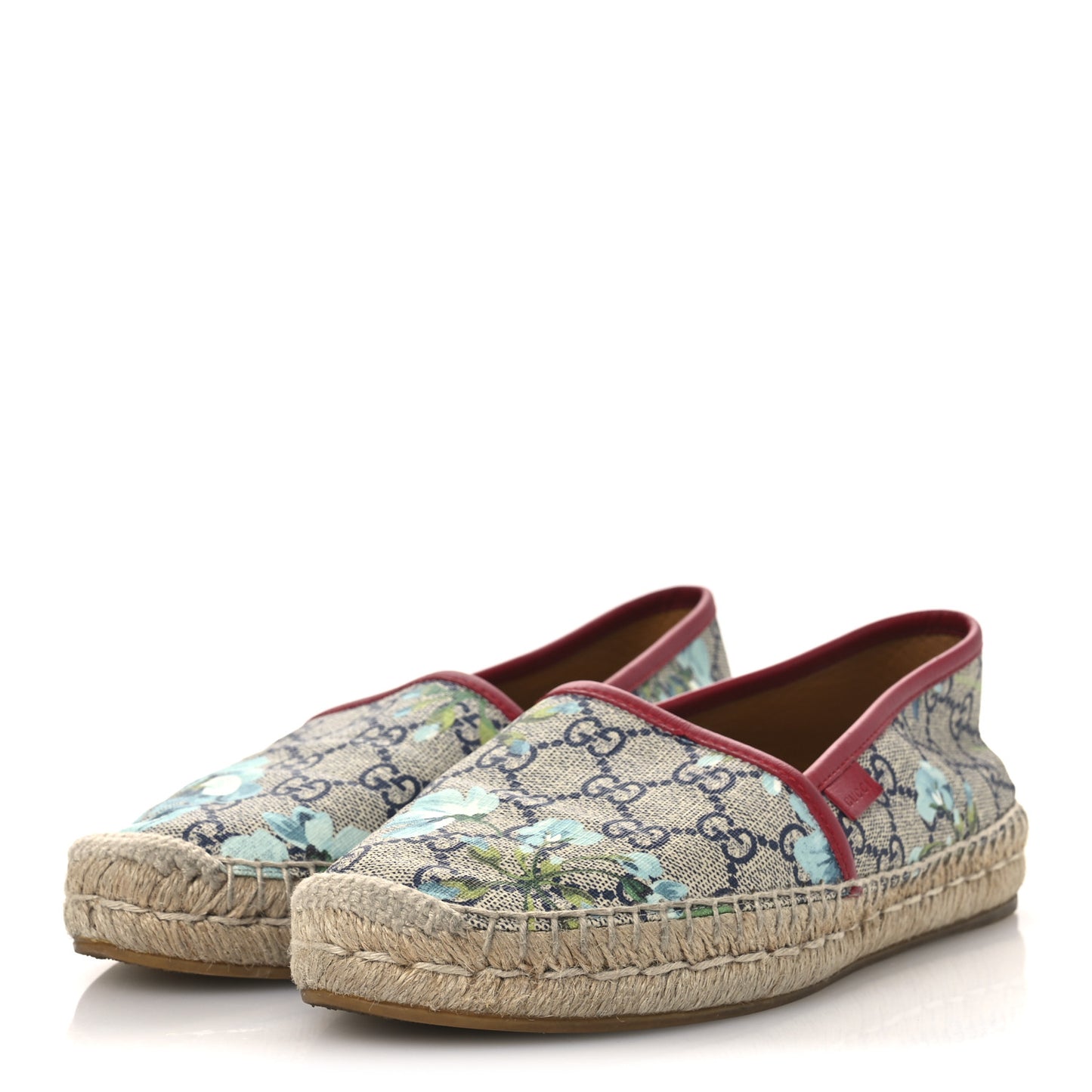 GG Supreme Monogram Blooms Espadrilles 37 Beige Blue Navy Hibiscus Red