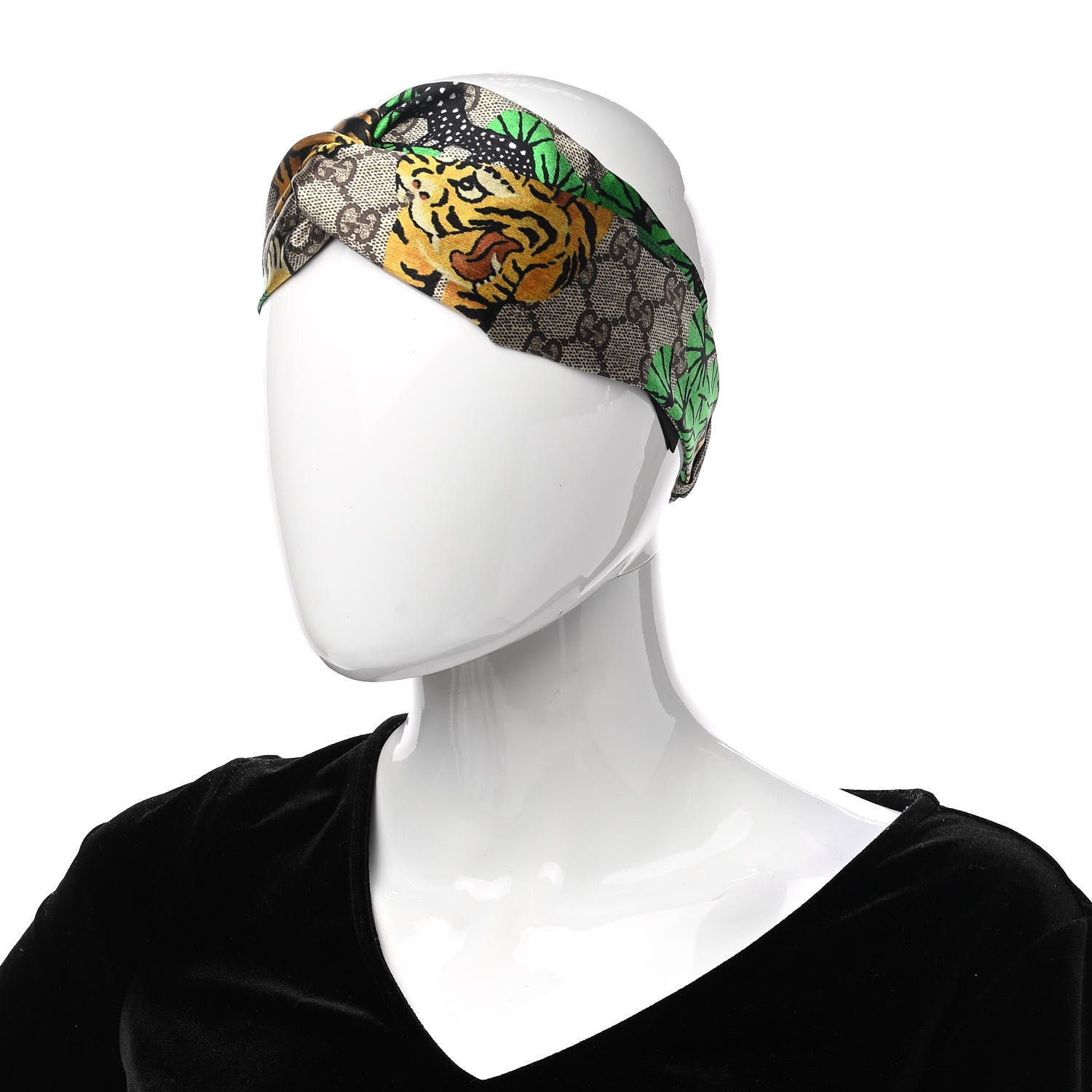Gucci Silk Monogram Bengal Tiger Print Duchesse Headband Green 2 of 7