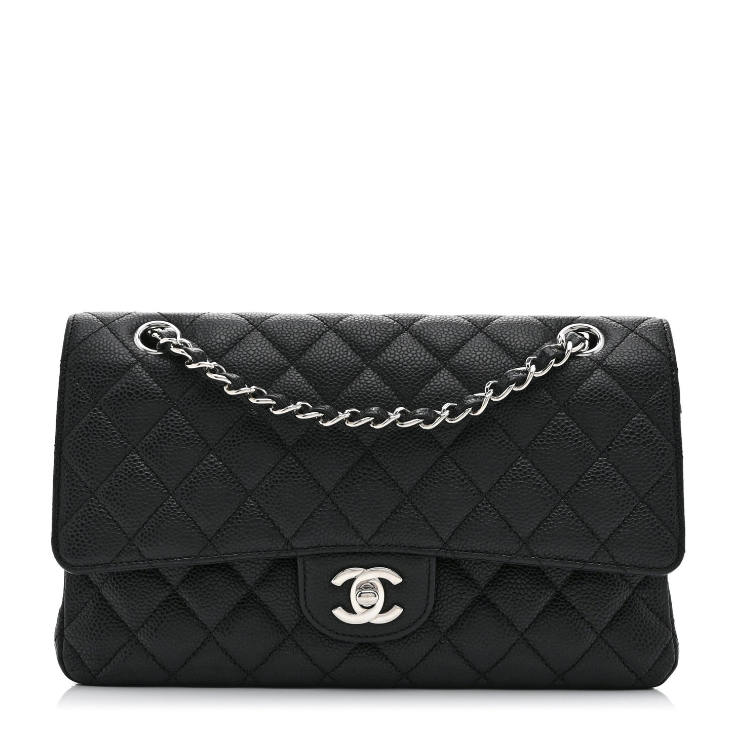 Caviar Quilted Medium Double Flap Black