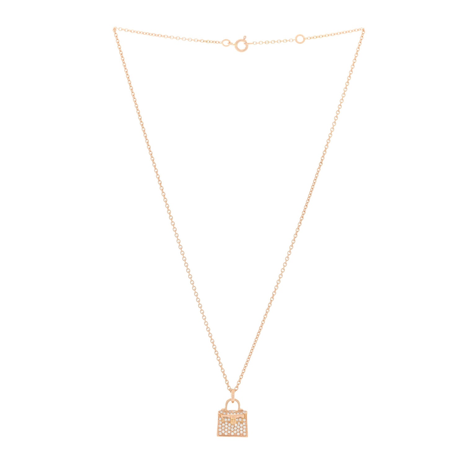 Hermes 18K Rose Gold Diamond Kelly Amulette Pendant Necklace 2 of 3
