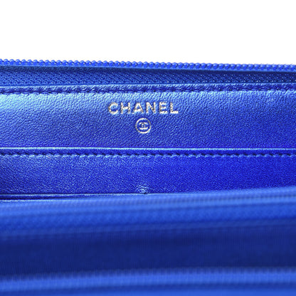 Chanel Metallic Patent Calfskin Quilted Boy L-Gusset Zip Wallet Blue 9 of 11