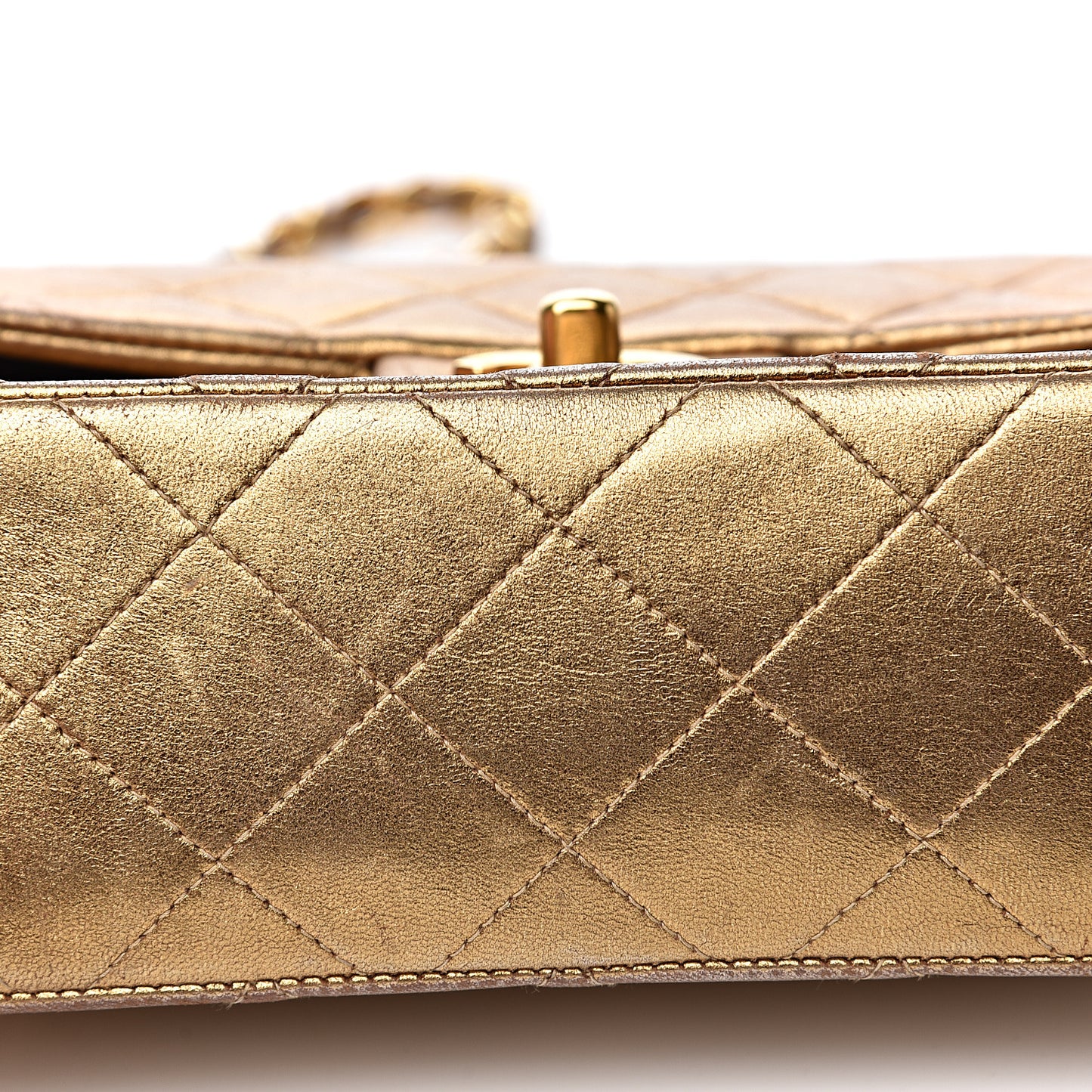 Metallic Lambskin Quilted Mini Square Flap Gold