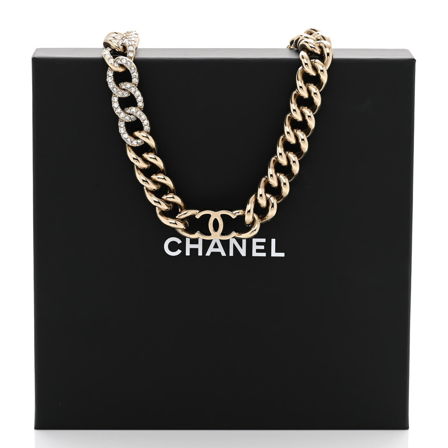Chanel Crystal CC Chain Link Choker Necklace Gold 5 of 5