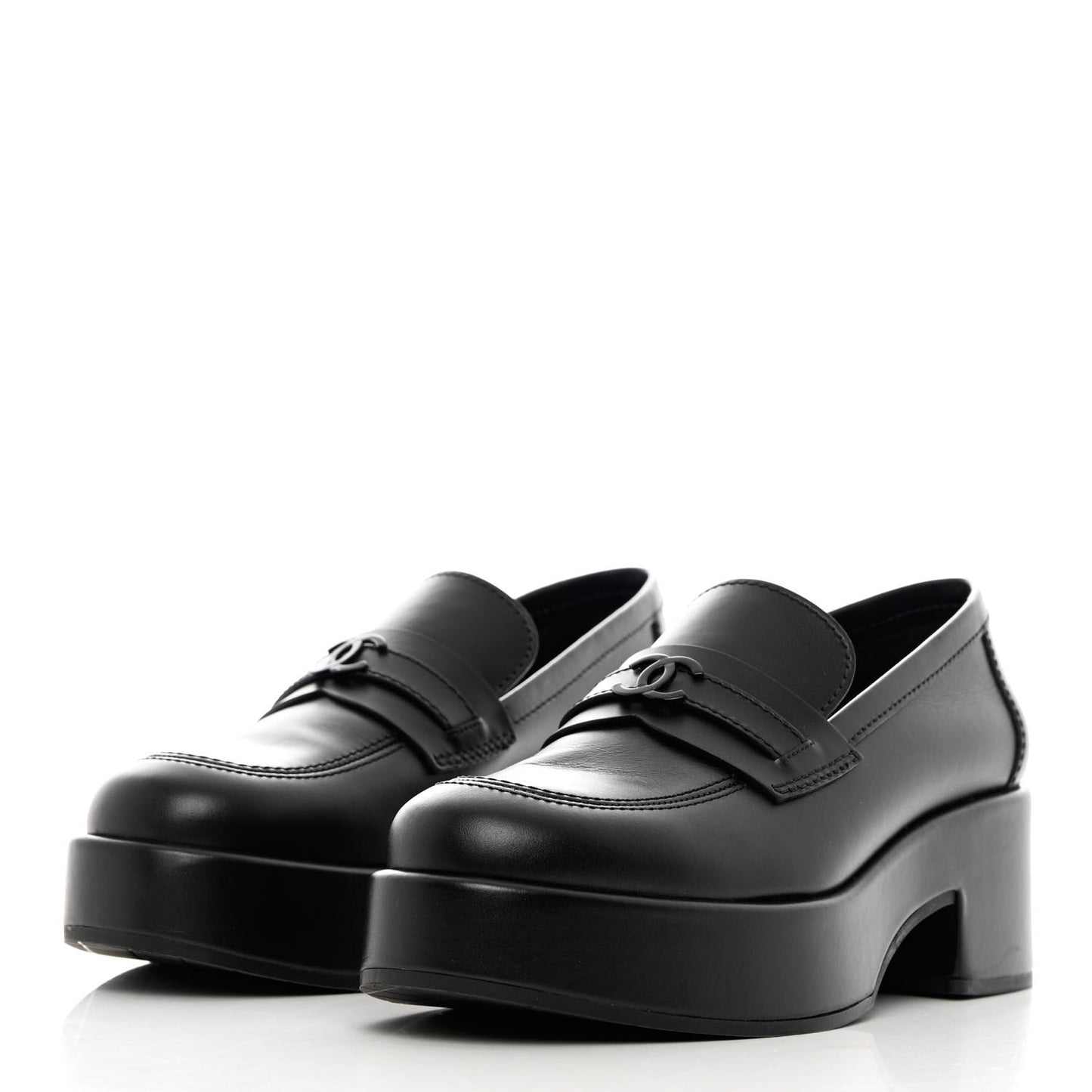 Calfskin CC Platform Loafers 39.5 Black