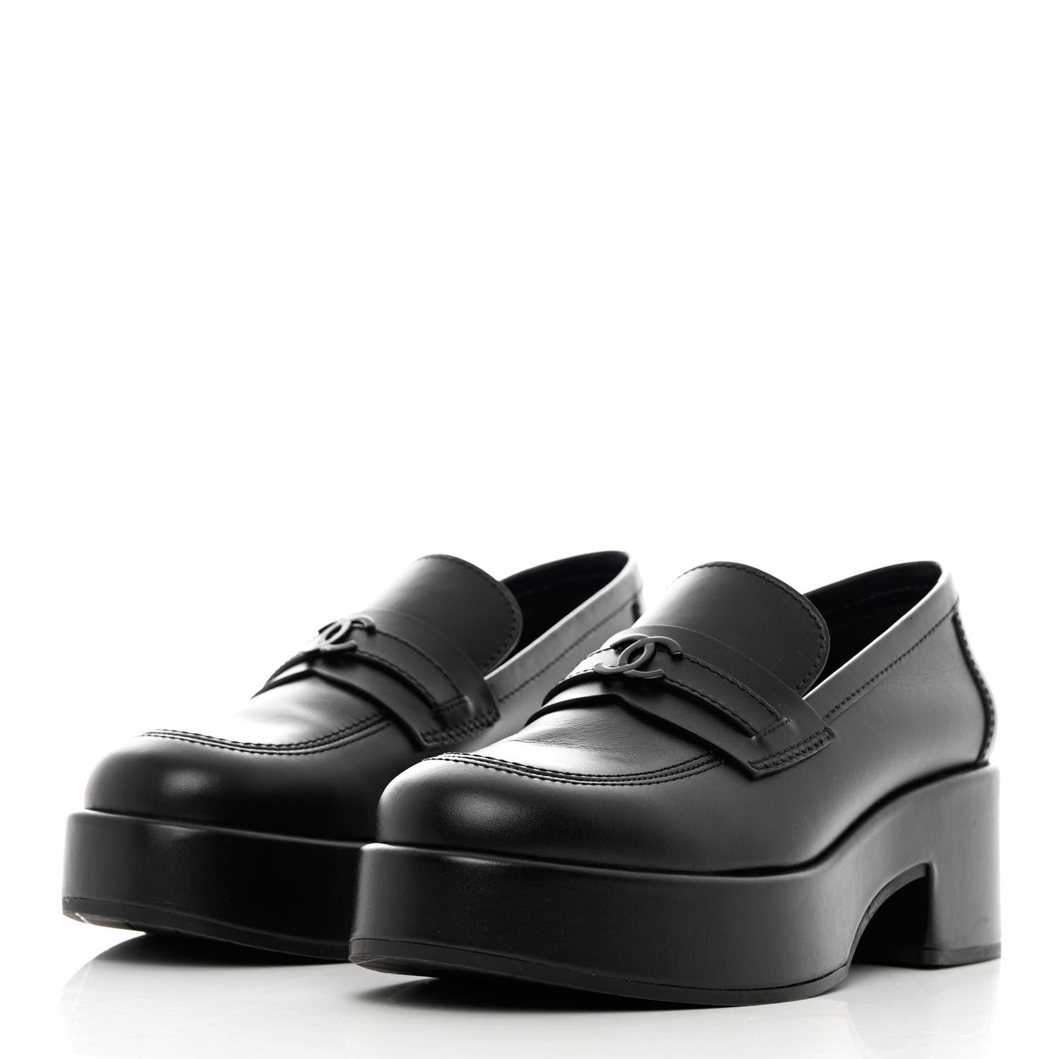 Chanel Calfskin CC Platform Loafers 39.5 Black 3 of 12