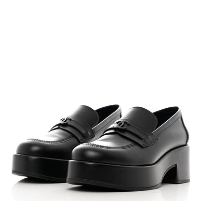 Chanel Calfskin CC Platform Loafers 39.5 Black 3 of 12