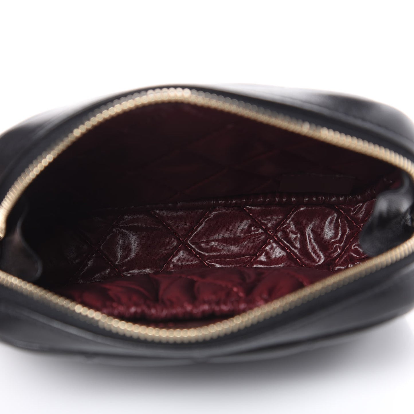 Lambskin Quilted Small Curvy Pouch Cosmetic Case Black