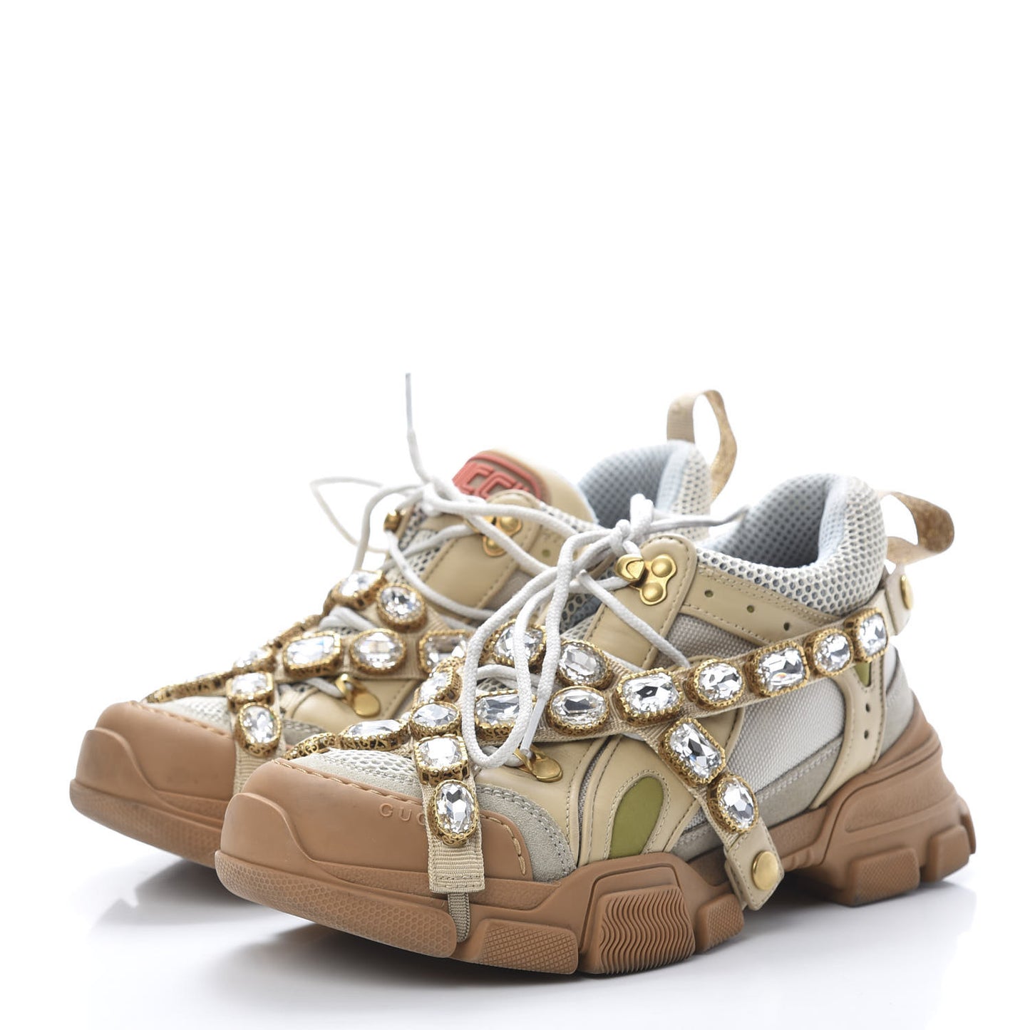 X SEGA Mesh Canvas Calfskin Removable Crystals Flashtrek Sneakers 39.5 Mystic White Oatmeal Sand Storm