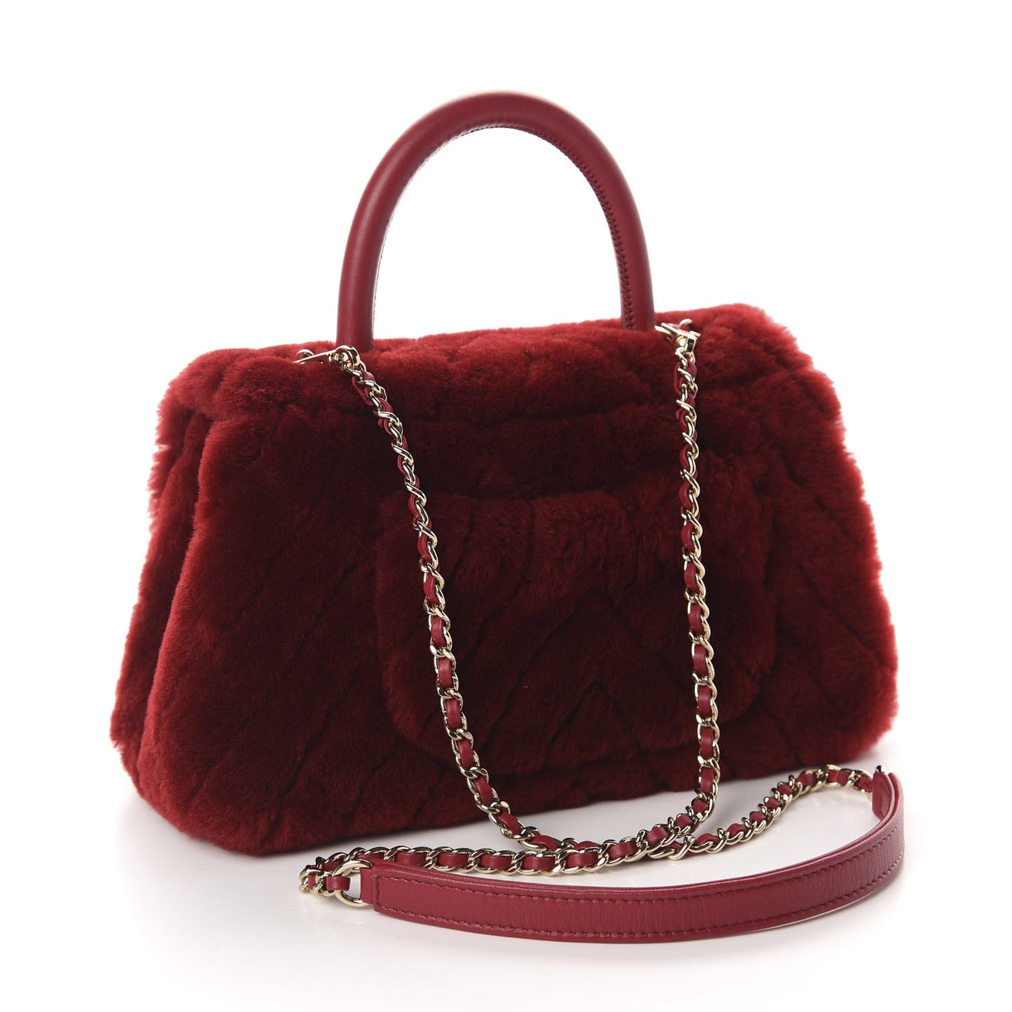 Shearling Lambskin Coco Handle Flap Dark Red