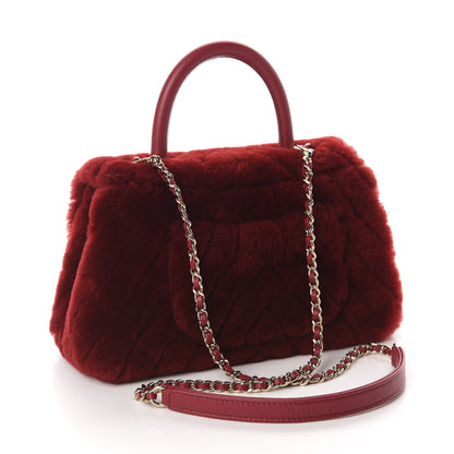 Chanel Shearling Lambskin Coco Handle Flap Dark Red 3 of 10