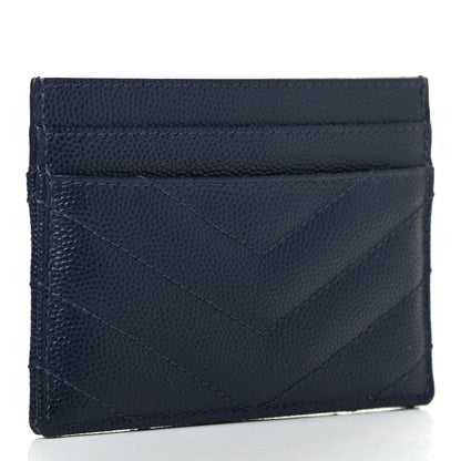 Saint Laurent Grain De Poudre Matelasse Chevron Monogram Credit Card Case Navy 2 of 4