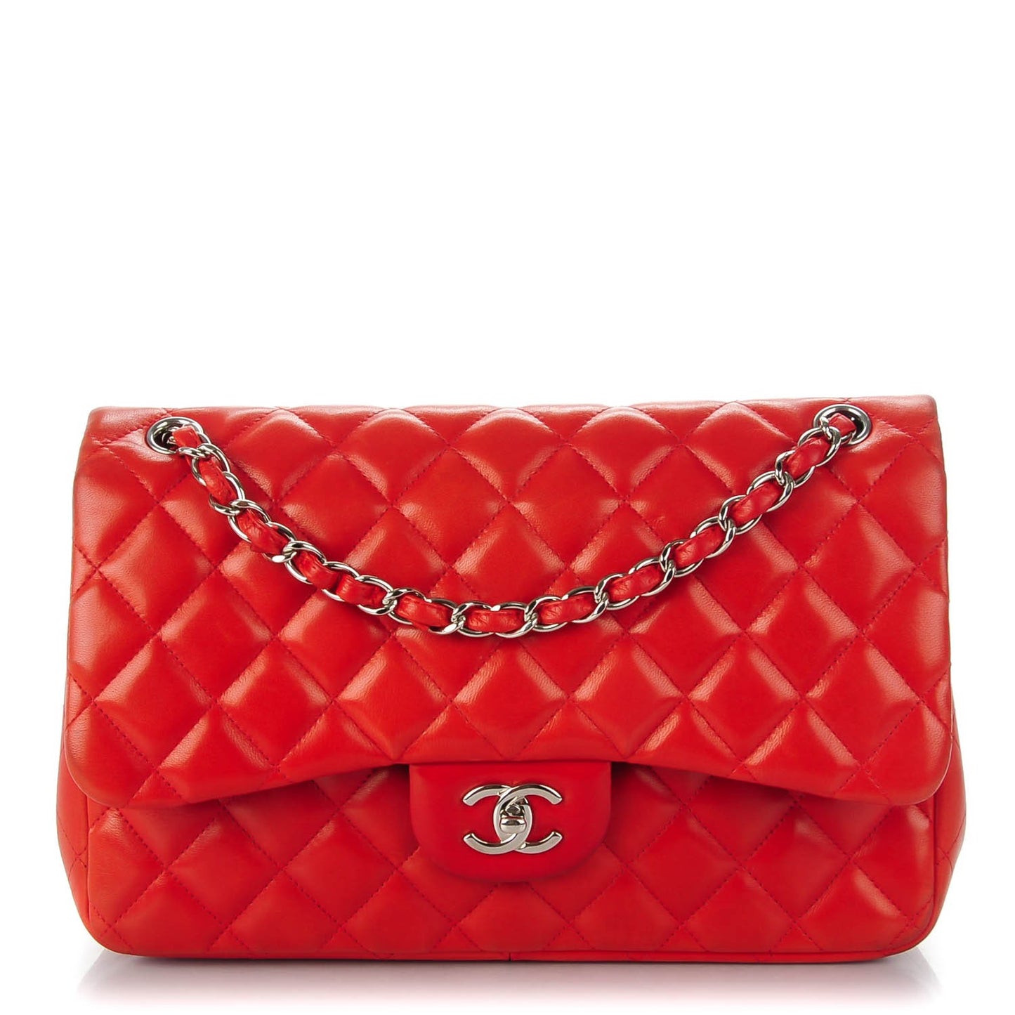 Lambskin Quilted Jumbo Double Flap Red