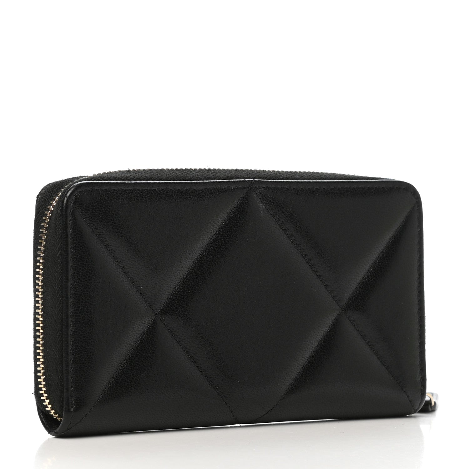 Chanel Shiny Goatskin Quilted Chanel 19 Long Zipped Around Wallet Black 3 of 9
