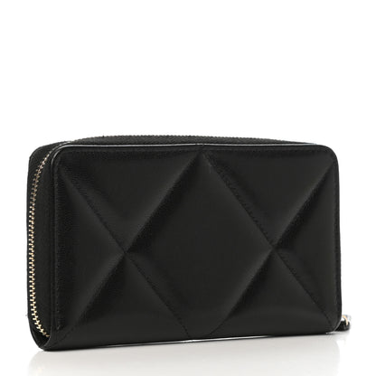 Chanel Shiny Goatskin Quilted Chanel 19 Long Zipped Around Wallet Black 3 of 9