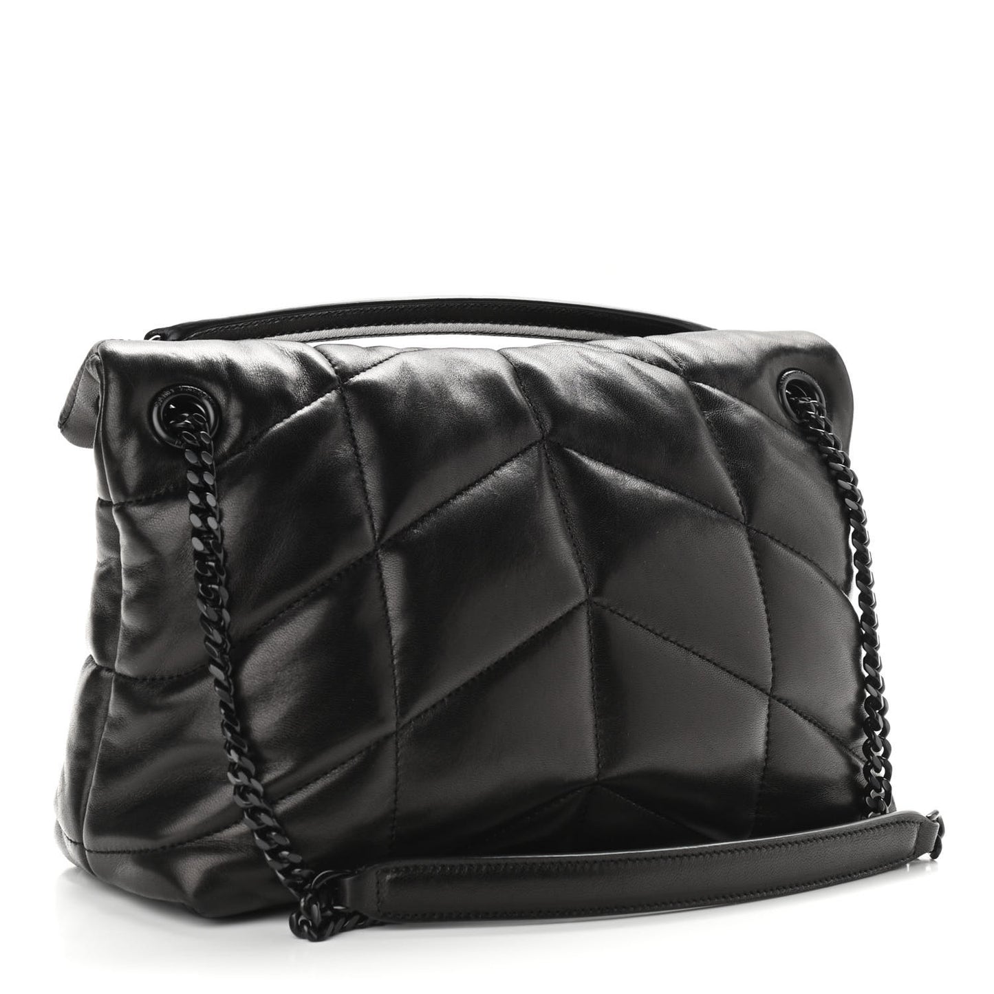 Lambskin Quilted Small Loulou Puffer Monogram Chain Satchel Black