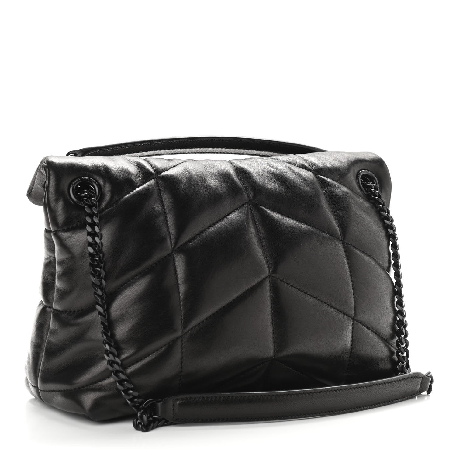 Saint Laurent Lambskin Quilted Small Loulou Puffer Monogram Chain Satchel Black 3 of 10