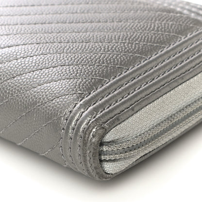 Chanel Metallic Caviar Chevron Quilted Boy Small Zip Around Wallet Silver 11 of 17