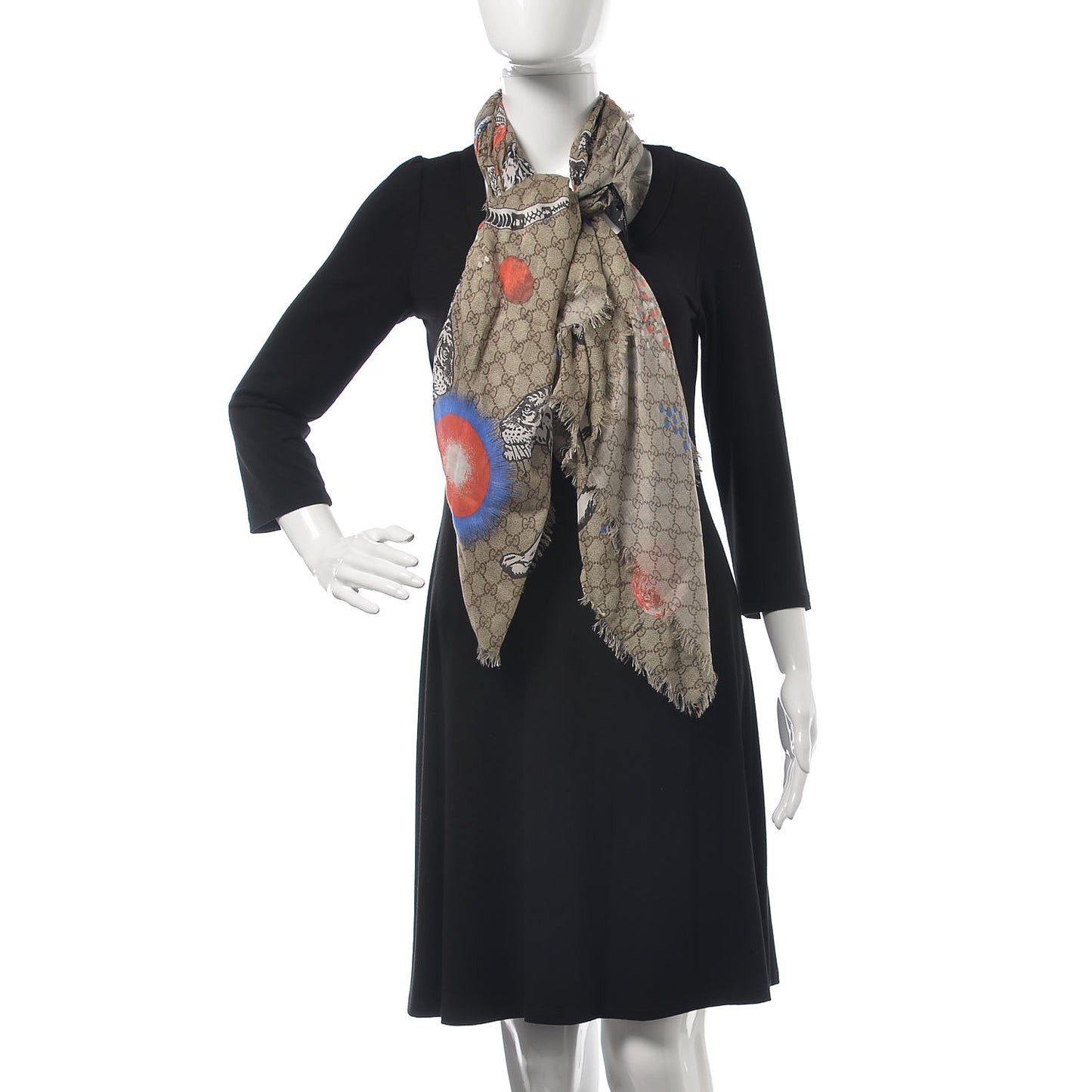 Silk Monogram Space Animals Scarf Beige
