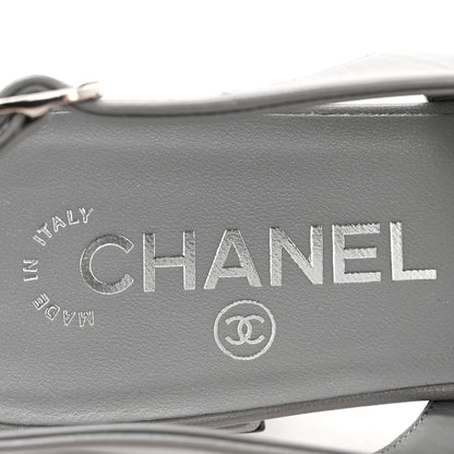 Chanel Goatskin Grosgrain Pointed Toe CC Slingback Flats 36 Gray Black 23 of 27