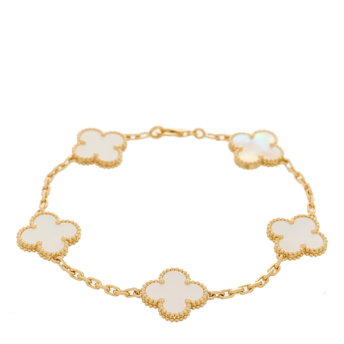 18K Yellow Gold Mother of Pearl 5 Motifs Vintage Alhambra Bracelet