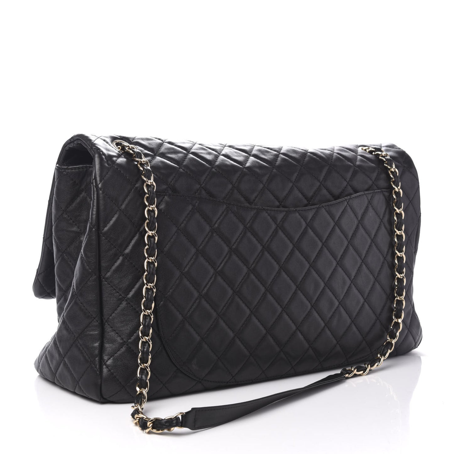Calfskin Quilted XXL Travel Flap Bag Black
