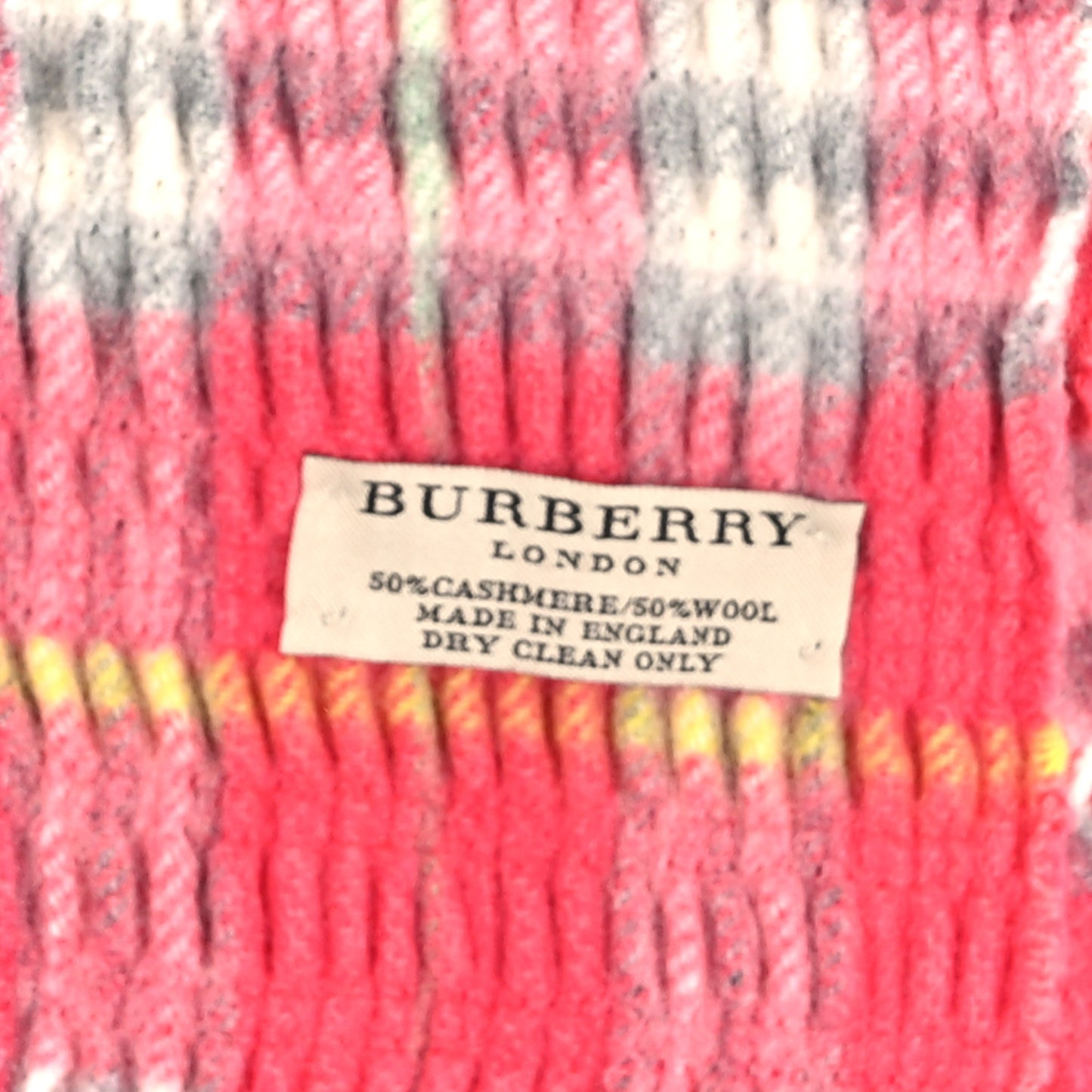 Wool Cashmere Ruched Check Fringe Scarf Pink