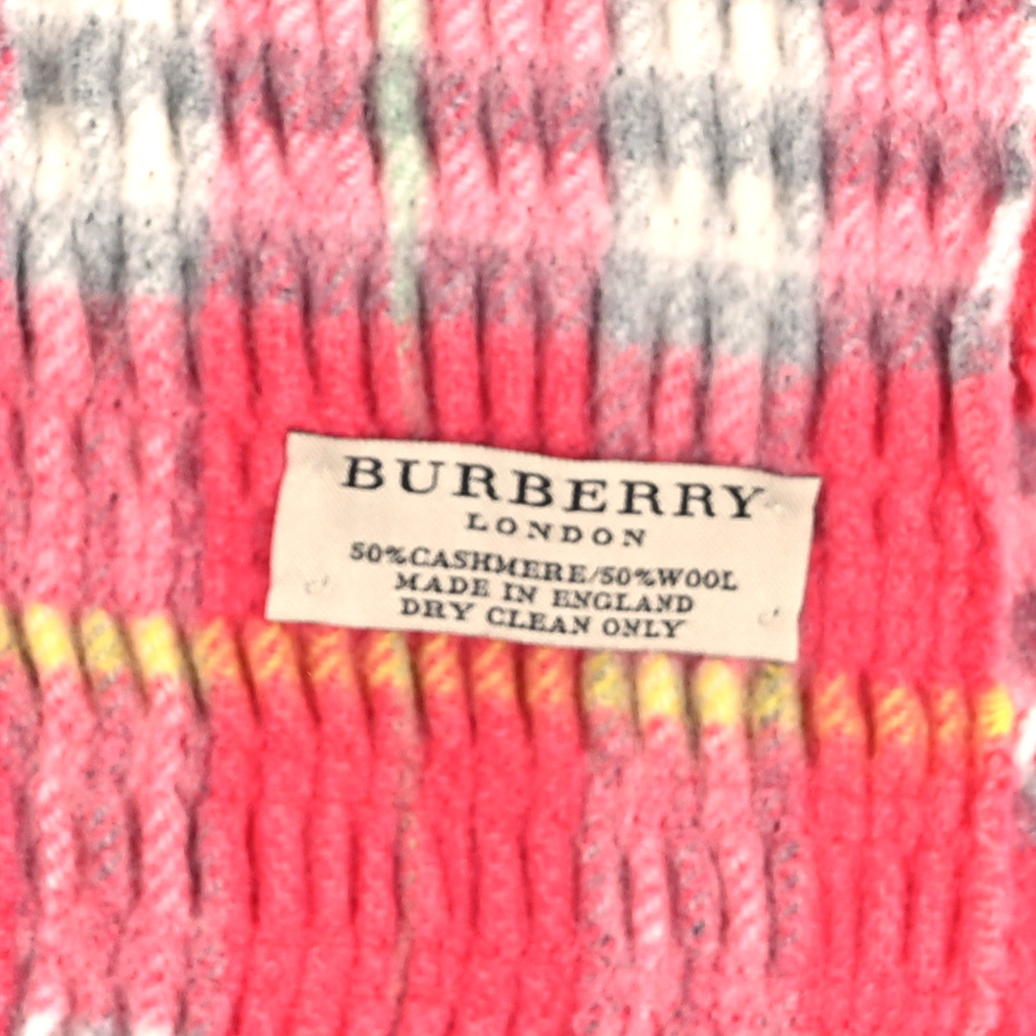 Burberry Wool Cashmere Ruched Check Fringe Scarf Pink 3 of 3