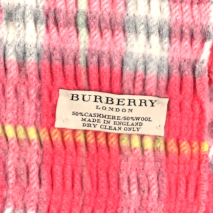 Burberry Wool Cashmere Ruched Check Fringe Scarf Pink 3 of 3
