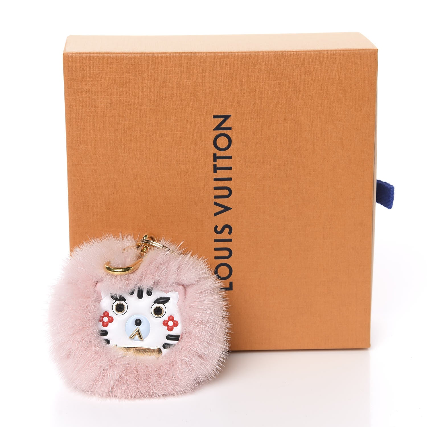 Louis Vuitton Calfskin Mink Fur Wild Cat Bag Charm Key Holder Pink 3 of 3