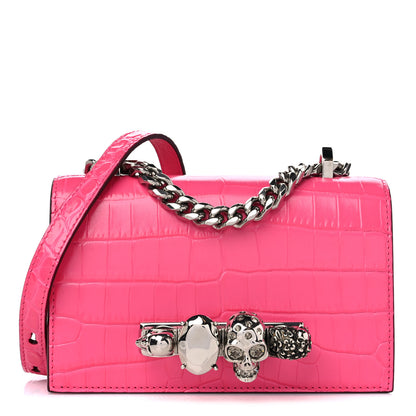 Alexander McQueen Shiny Crocodile Embossed Jeweled Satchel Peony Pink 1 of 10