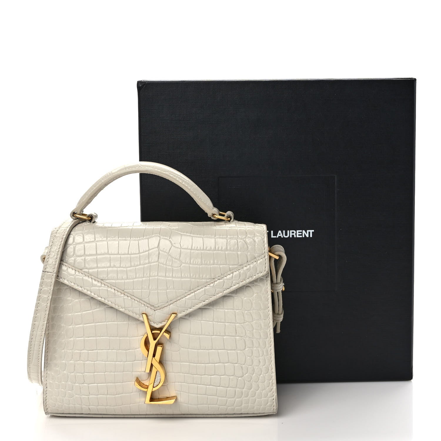 Saint Laurent Crocodile Embossed Mini Classic Monogram Cassandra Top Handle Crema Soft 12 of 12