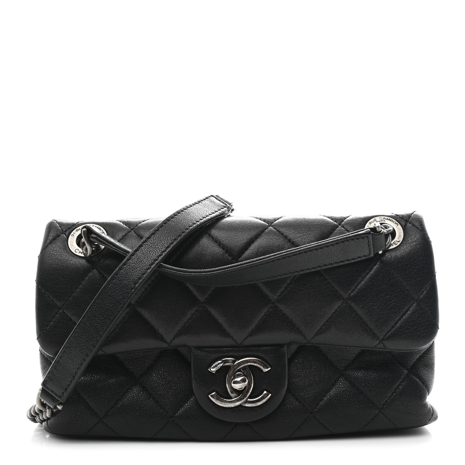 Chanel Shiny Sheepskin Quilted Small Burgundy Rocks Flap Black 1 of 11