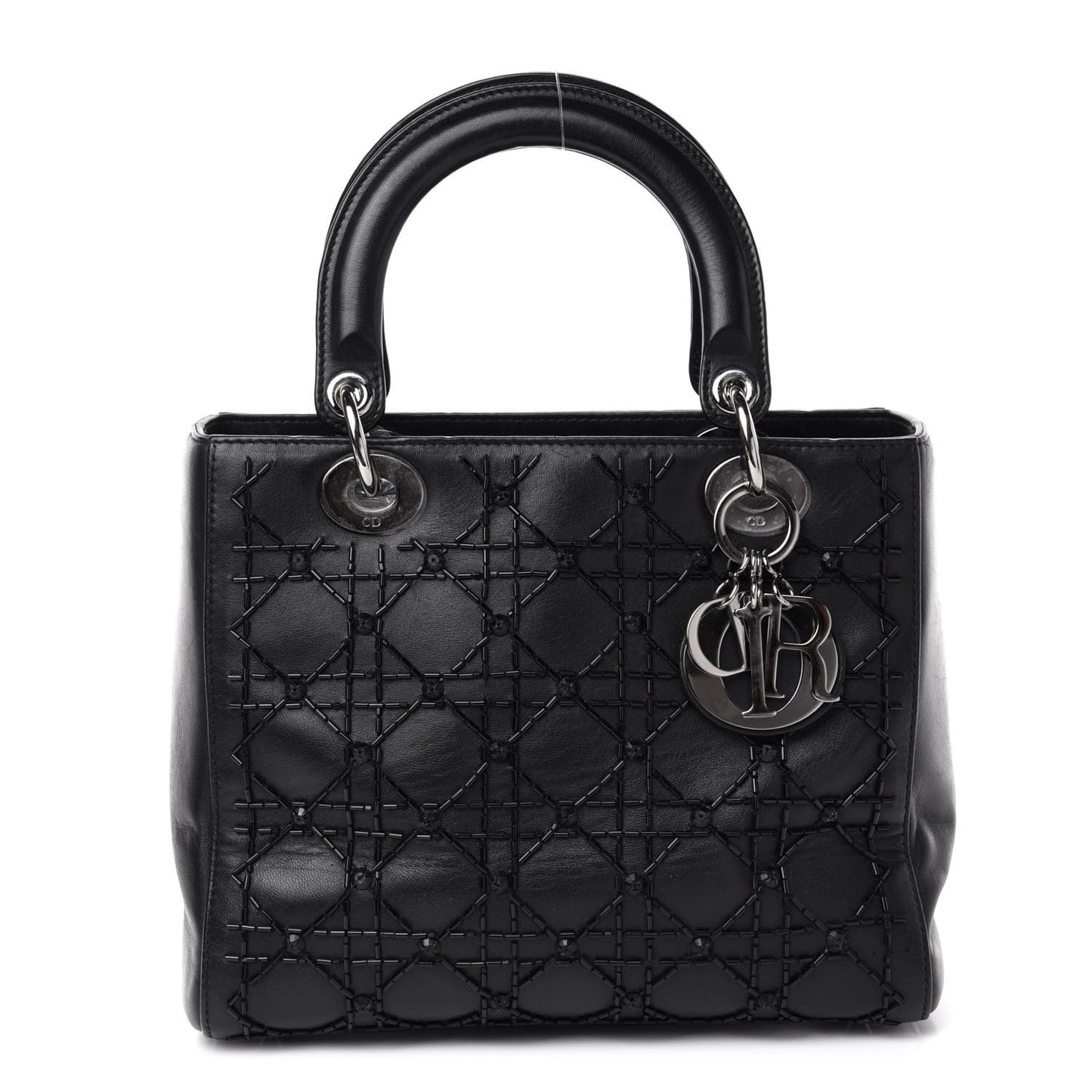 Lambskin Sequin Embellished Medium Lady Dior Black