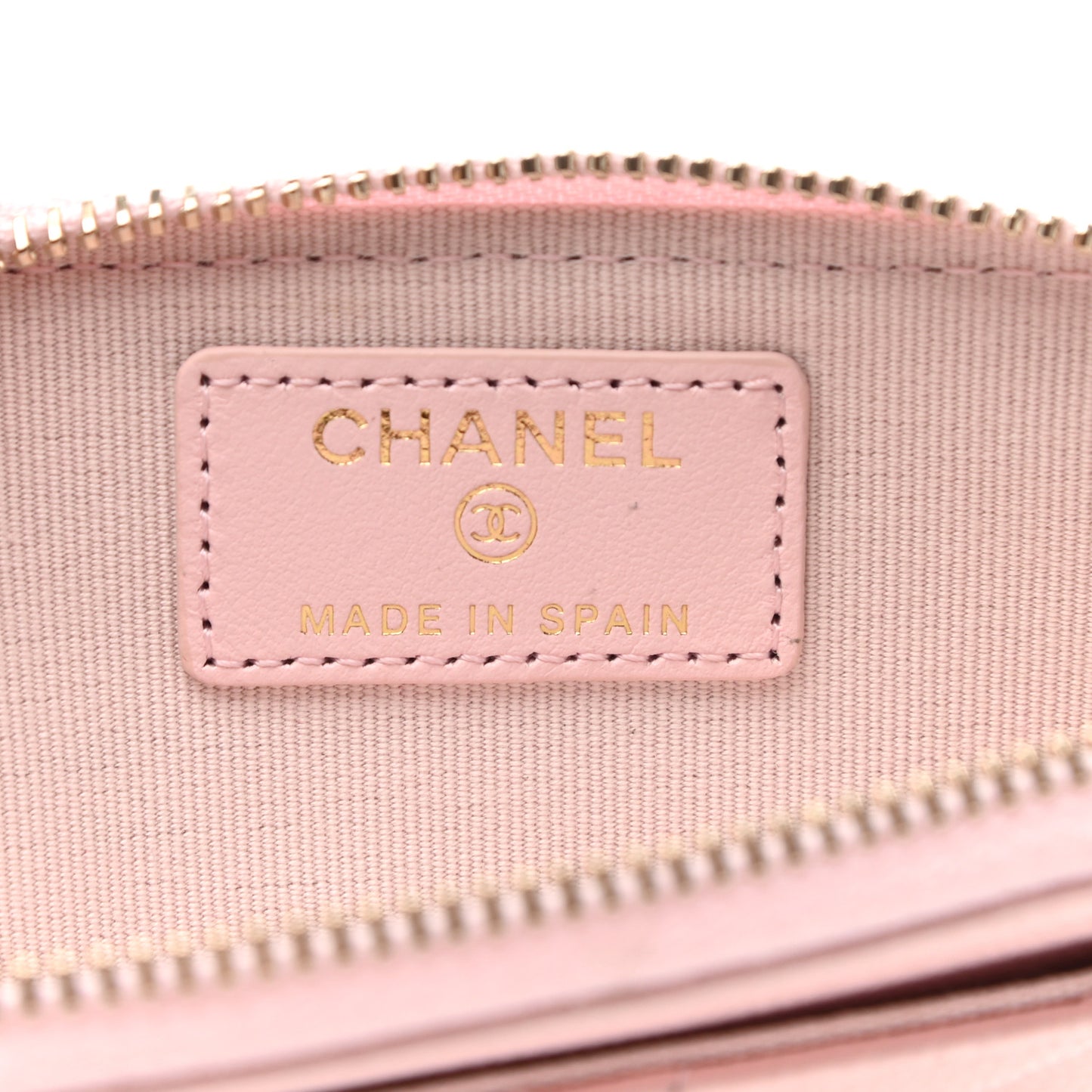 Caviar Quilted Crystal Zip Card Holder Wallet Light Pink