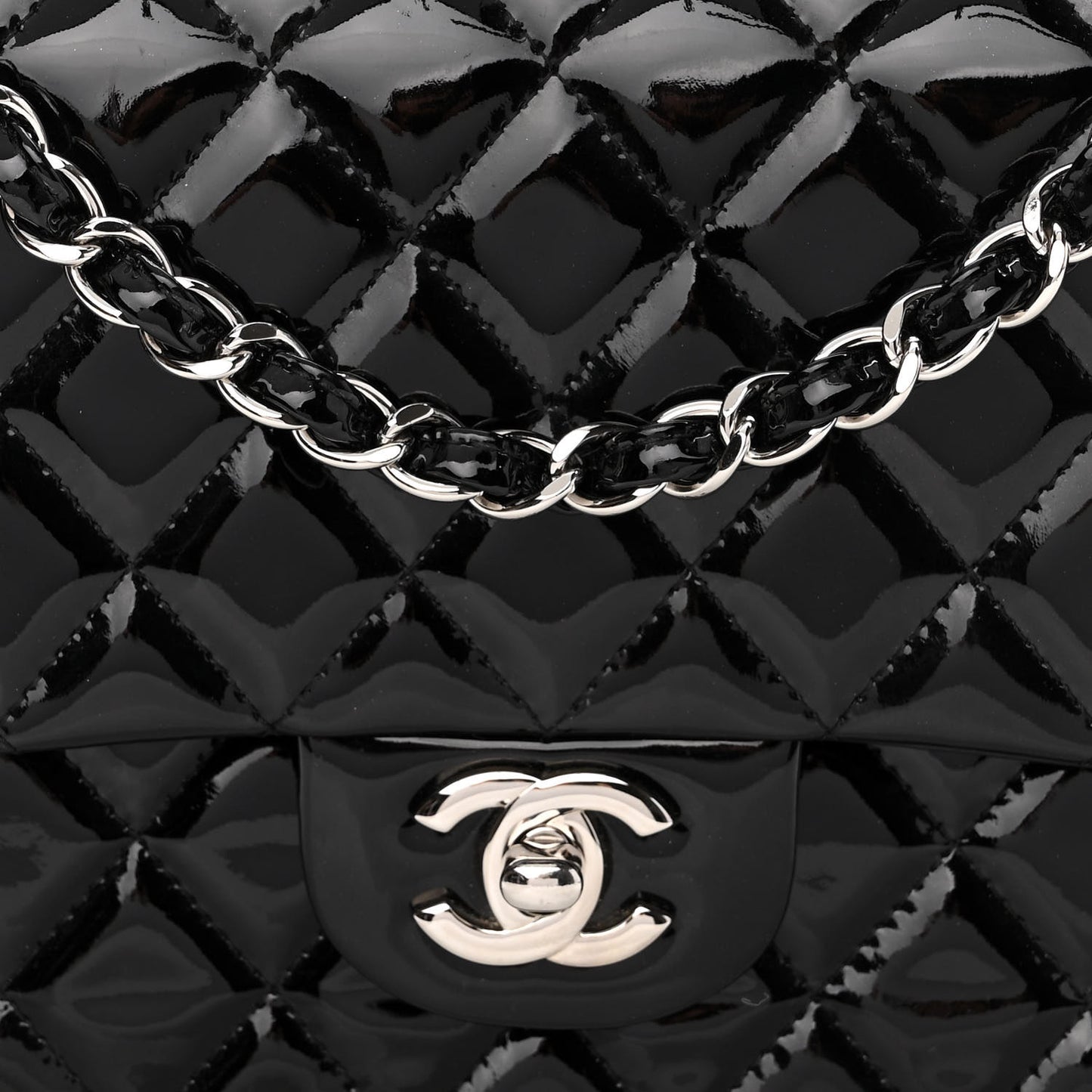 Patent Quilted Medium Double Flap Black