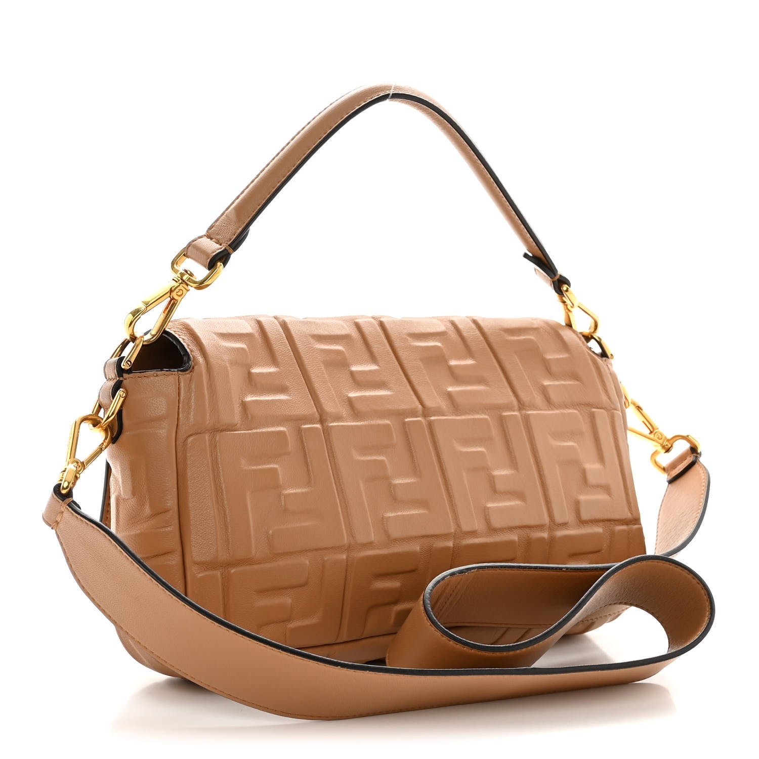 Fendi Nappa FF 1974 Embossed Baguette Miele Scuro 3 of 21