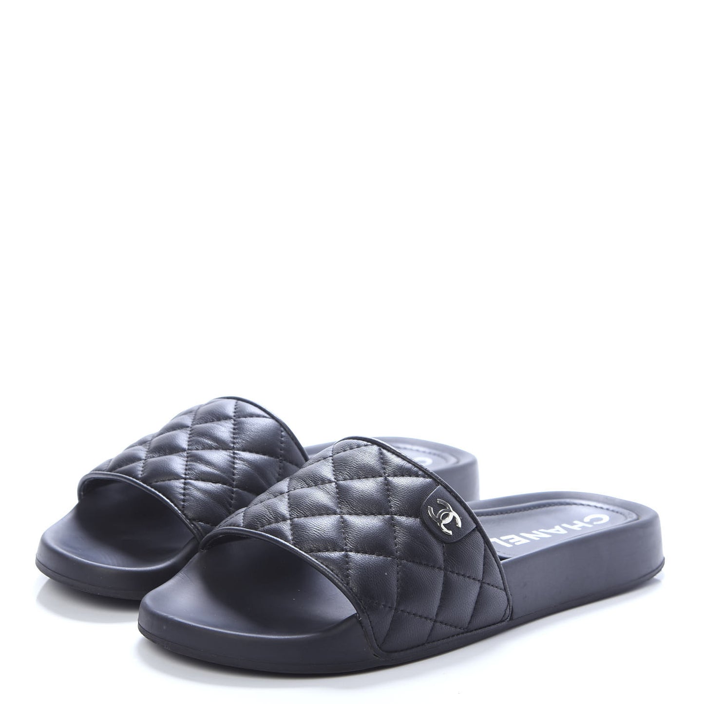 Lambskin Quilted CC Mules Sandals 37 Black
