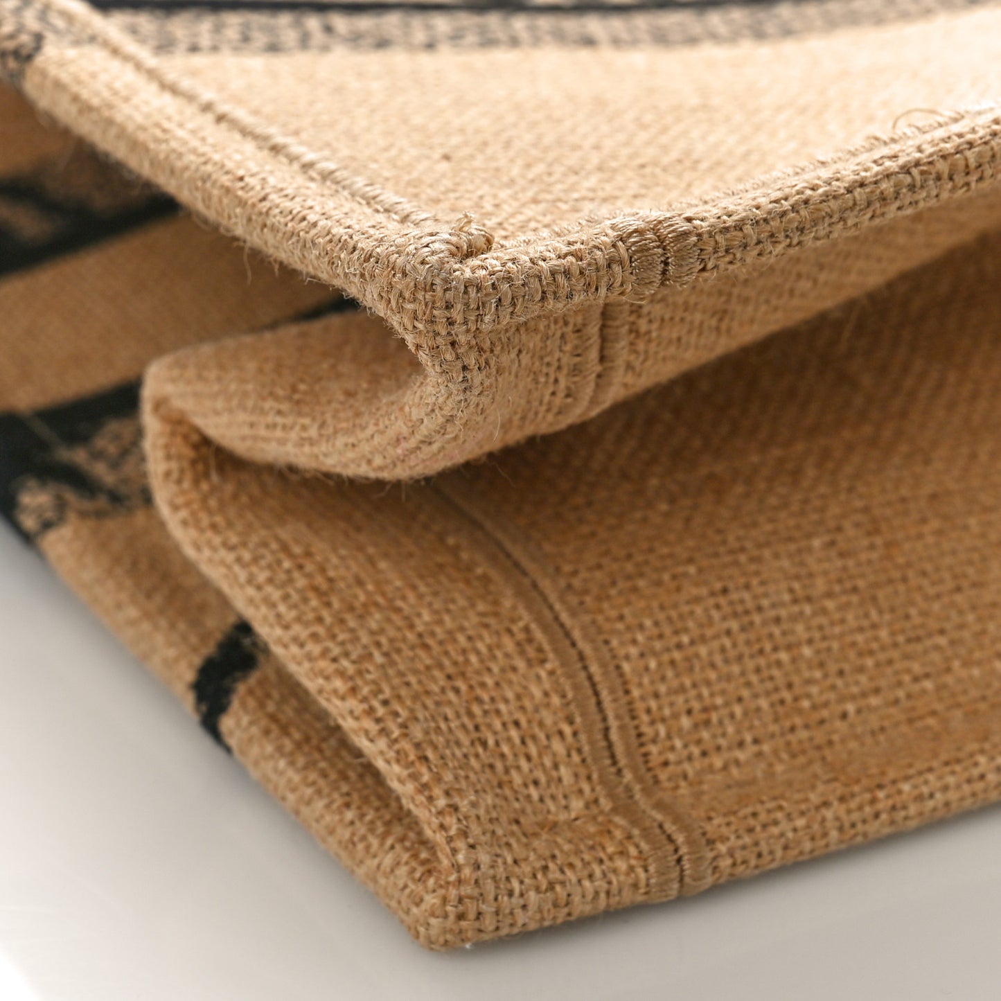 Canvas Jute Embroidered Medium Book Tote Black Beige