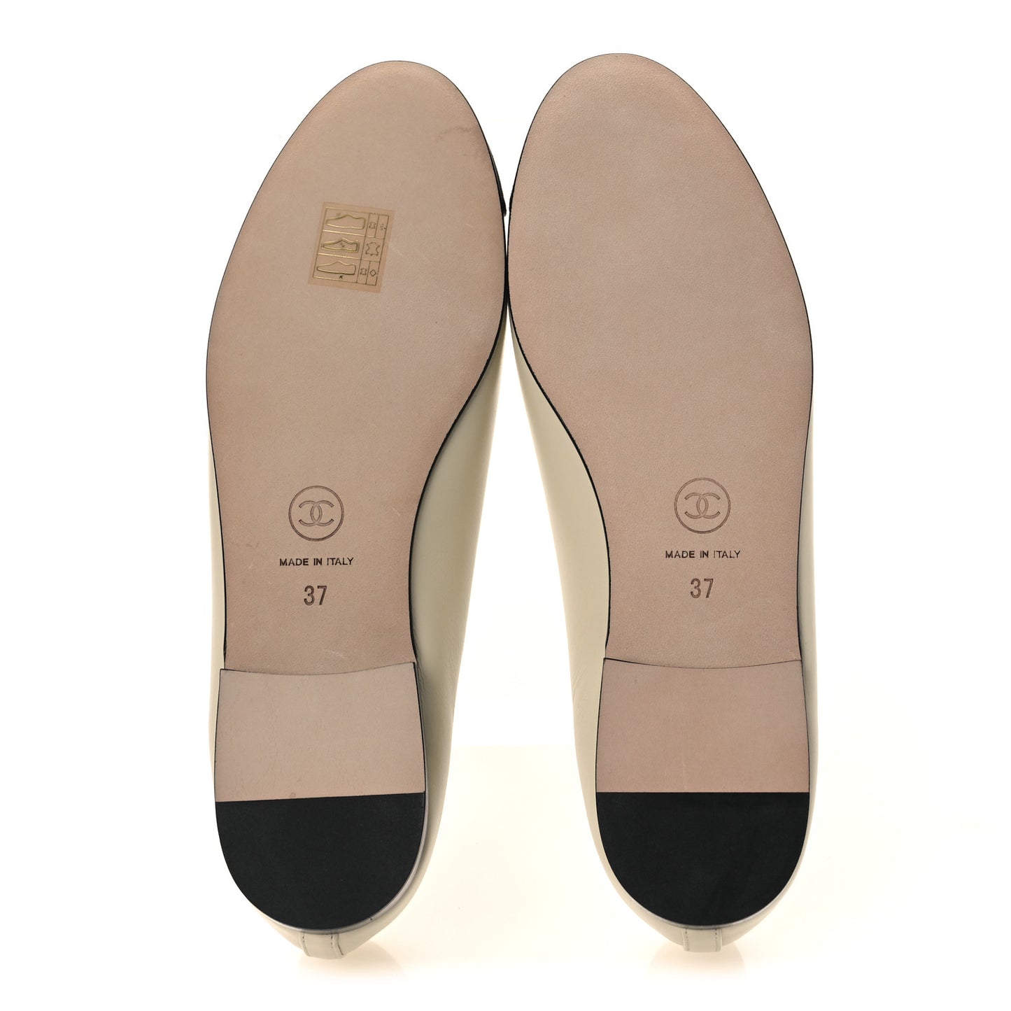 Calfskin Grosgrain Cap Toe CC Ballerina Flats 37 Ivory Black
