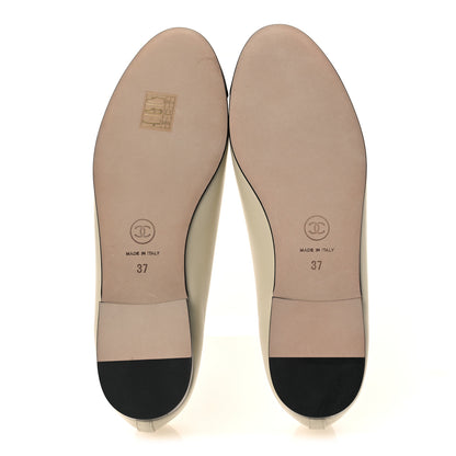 Chanel Calfskin Grosgrain Cap Toe CC Ballerina Flats 37 Ivory Black 7 of 12