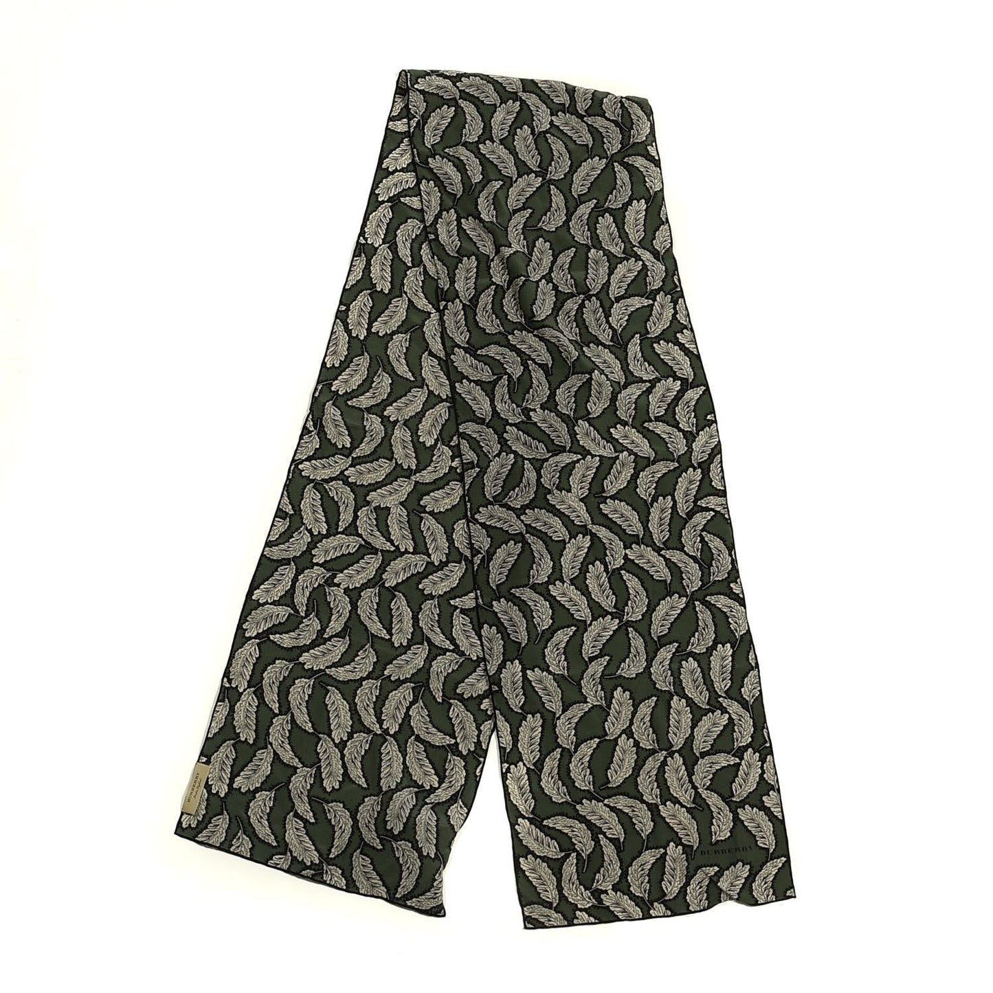 Silk Leaf Print Scarf Dusty Green