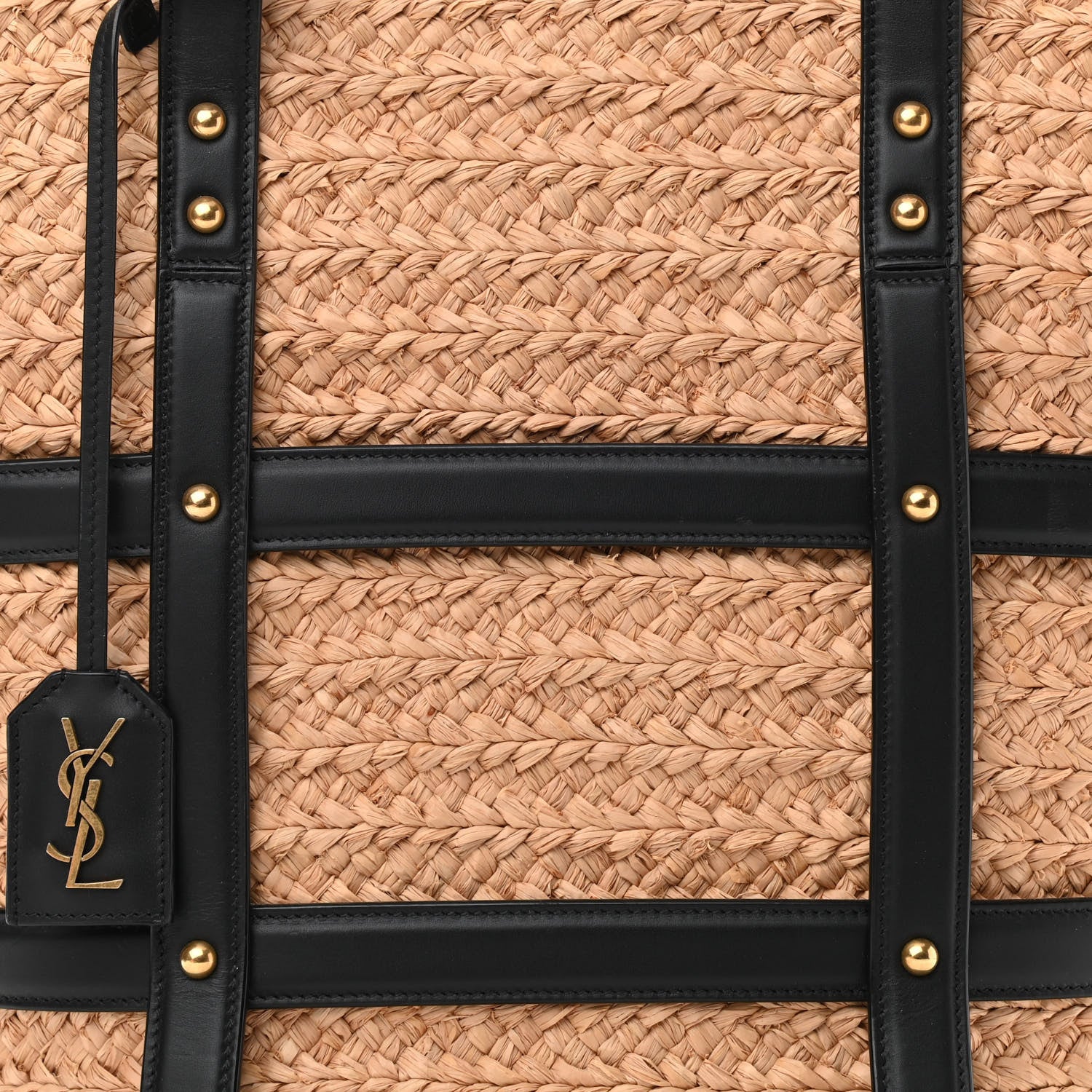 Saint Laurent Raffia Calfskin Caged Tote Naturale Black 8 of 10