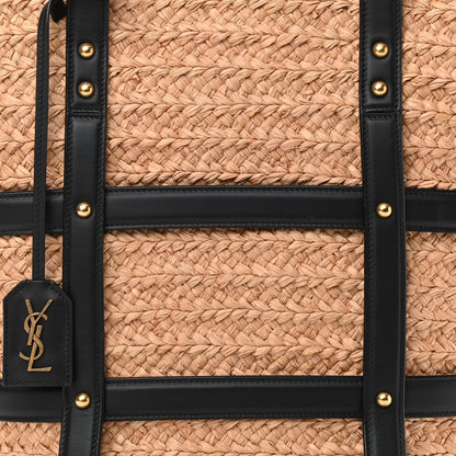 Saint Laurent Raffia Calfskin Caged Tote Naturale Black 8 of 10