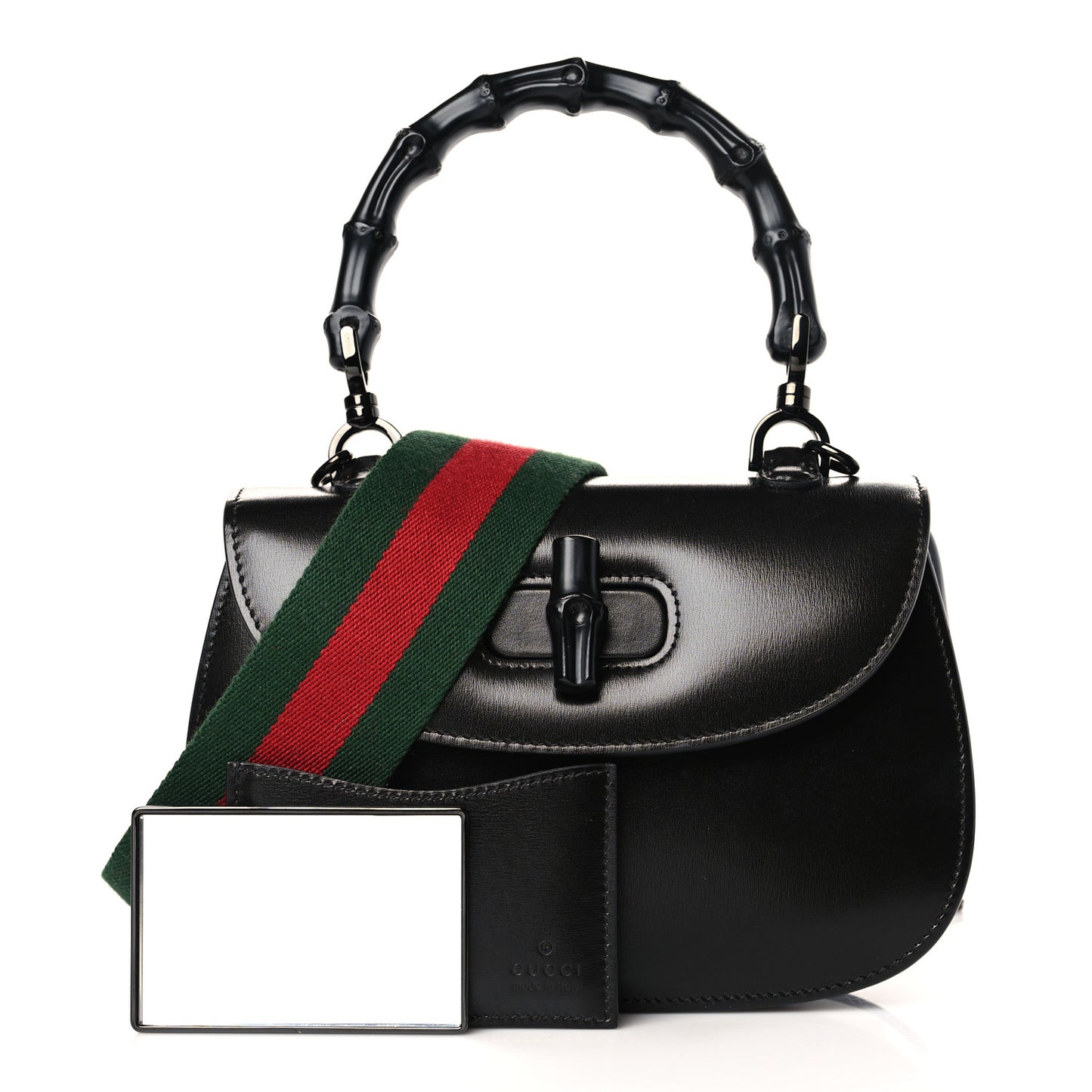 Boarded Dyana Lux Calfskin Web Monochrome Small Bamboo 1947 Top Handle Bag Black