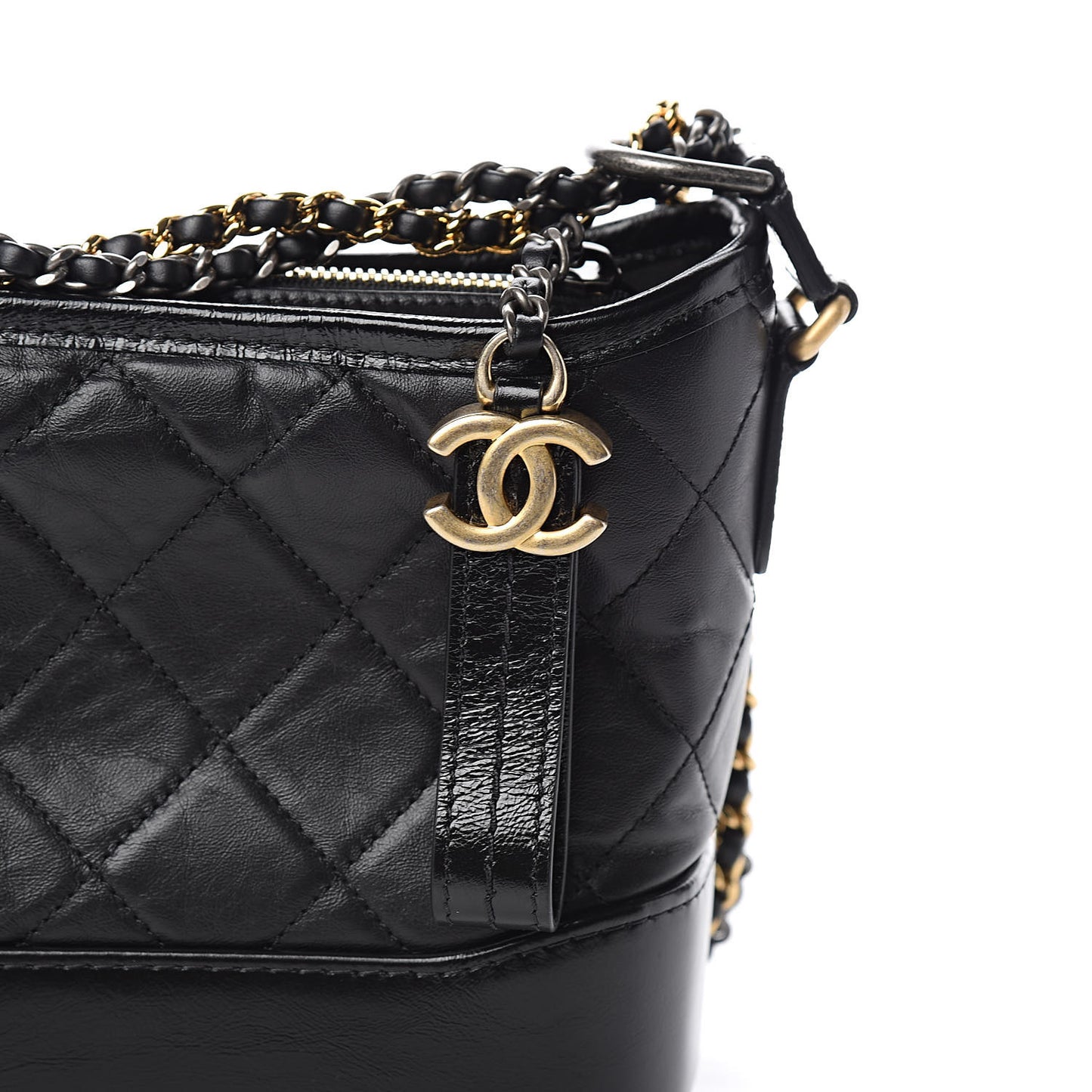 Aged Calfskin Quilted Small Gabrielle Hobo Black